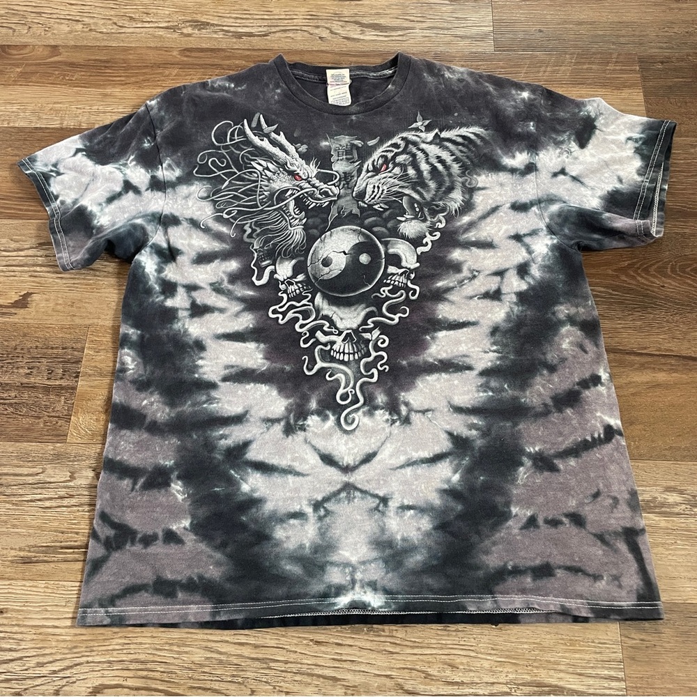 Y2K Liquid Blue Dragon Tiger Skull graphics tshirt XL